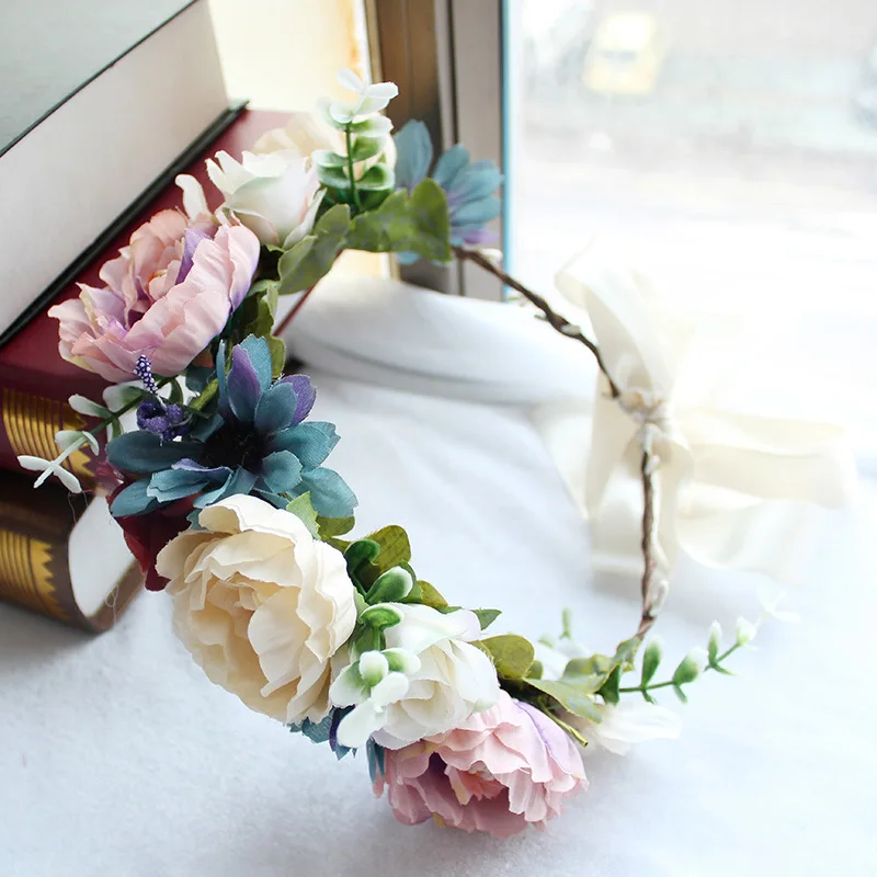 
Spring Flower Girl Hair Wreath Wedding Flower Crown, Floral Halo Bohemian Headbands Wreath Women Bridal 4500A 