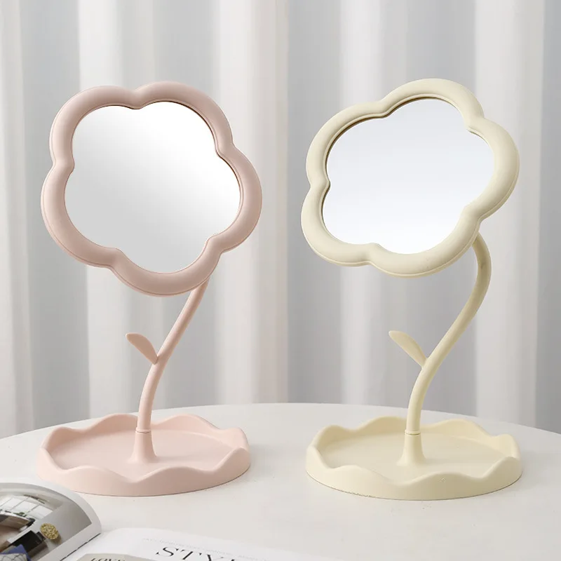 Home Decor Cute Lovey Girls Flower Shaped Makeup Vanity Mirror PP Plastic Cosmetic Desk Tabletop Mirrors with Frame