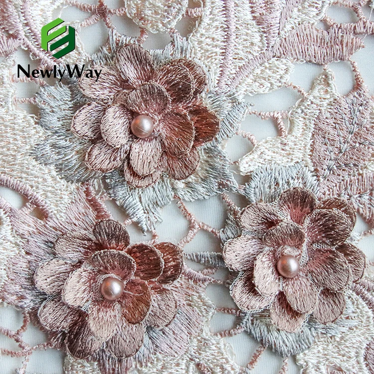2022 NewlyWay African Mesh Embroidered Lace Flower Embroidery Tulle Fabric Lace Fabric Embroidery For Dresses