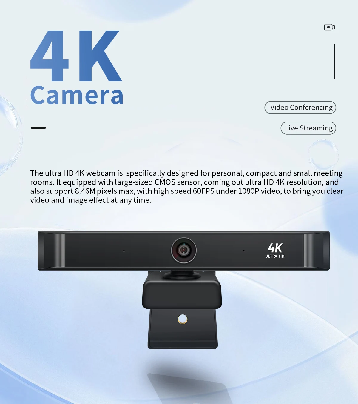Ultra HD 4K Web Camera Wide Angle 135° Computer Web Cam USB 4K 60FPS Webcam with Privacy Cover for Online Meeting Education