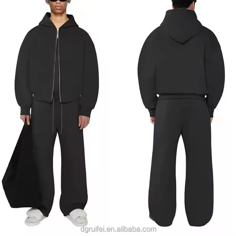 Manufacturer Custom Sweatsuit Blank Heavy Fleece Cotton High Quality Zip up Hoodie and Sweatpants Set Men Tracksuit