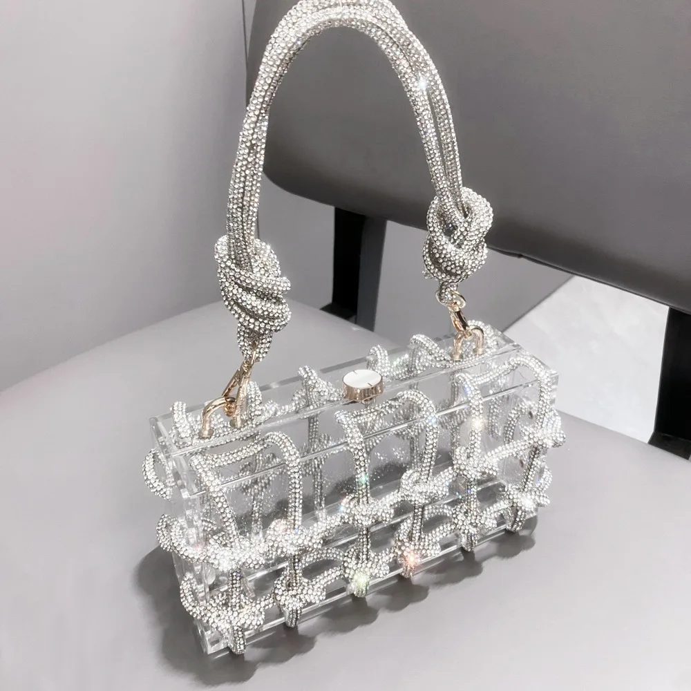High Quality Diamond Crystal Clear Hand Bags Ladies Handbags Clutch Purse Party Club Wear Bling Purses and Handbags
