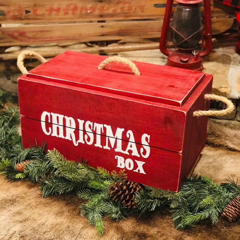 Procurement Festival Hot Sale Christmas Eve Gift Box Wood Vintage Box Rustic Wood Christmas Box with Lid