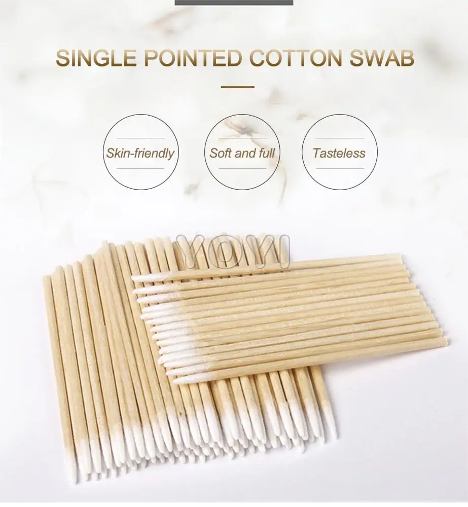 Hot sale  wooden stick single head swab for eyebrow tattooing Wooden Stick Cotton Swab