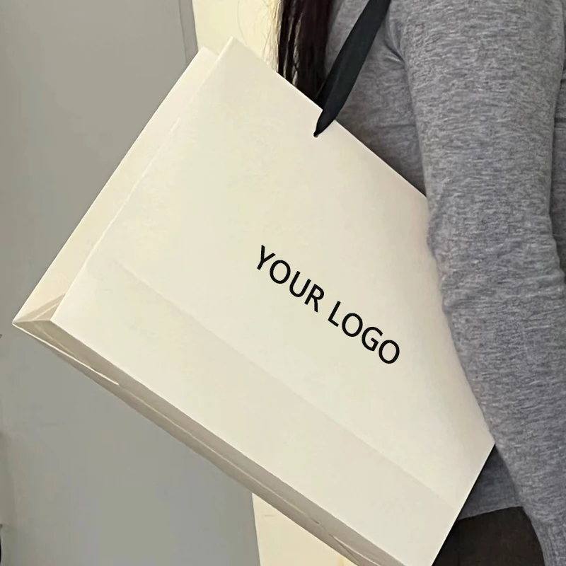 Custom Printed Your Own Logo White Brown Kraft Gift Craft Shopping Paper Bag With Handles