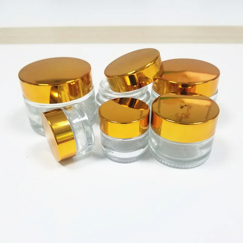 Screen printing 5ml 10ml 15ml 20ml 30ml 50ml 60ml 100ml clear glass face cream container jar with gold lid