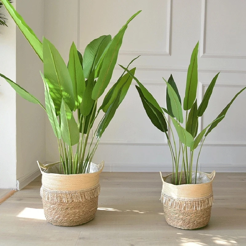 Large Straw Woven Flower Pot Seaweed Storage Basket Potted Green Flower Water Hyacinth Grass Straw Cotton Rope Basket