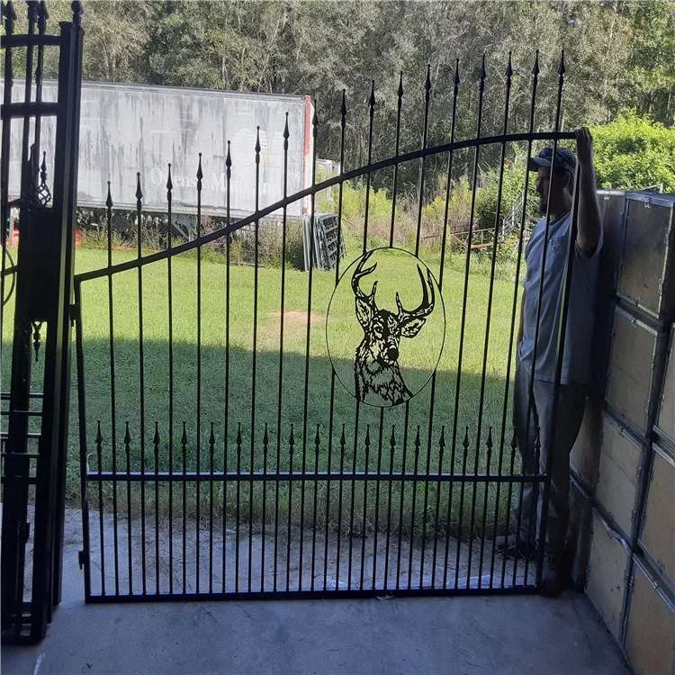 High Quality wrought iron gates automatic remote control Custom Low Price Black Galvanized Coated Gates