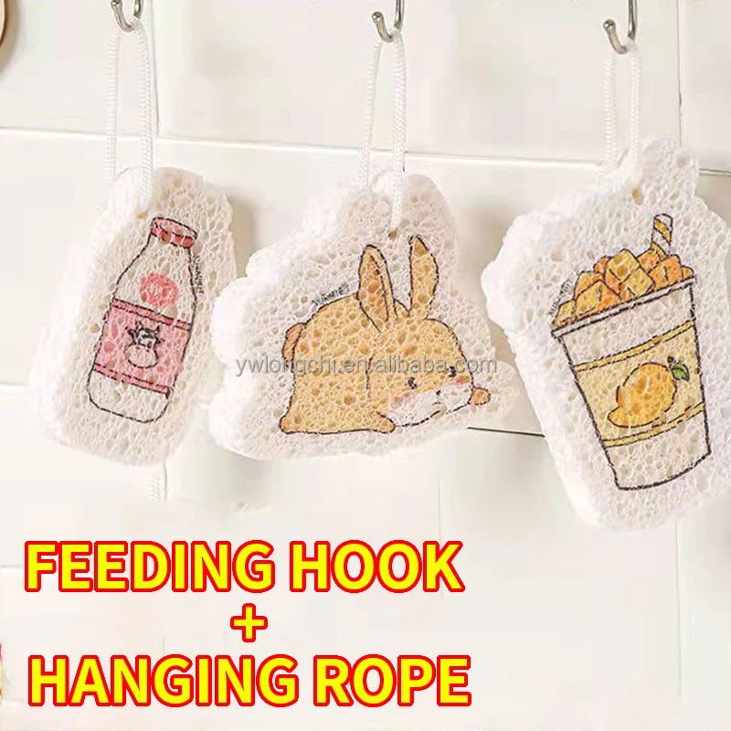 2022 Hot Sale Cartoon Expandable Kitchen Sponge Natural Cellulose Dish Washing Scrub Sponge for Household