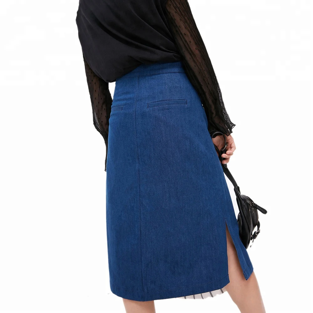 Patching stylish denim blue white women long denim skirts womens pencil skirt
