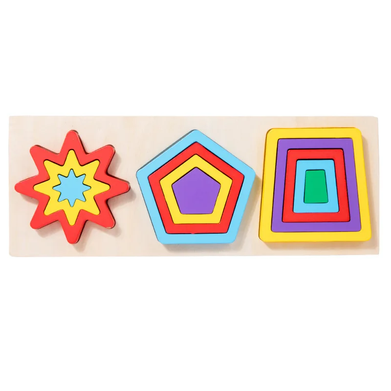 Customized Wooden Geometric Shape Modeling Cognition Matching Board Baby Digital Learning Wholesale Wooden Puzzle