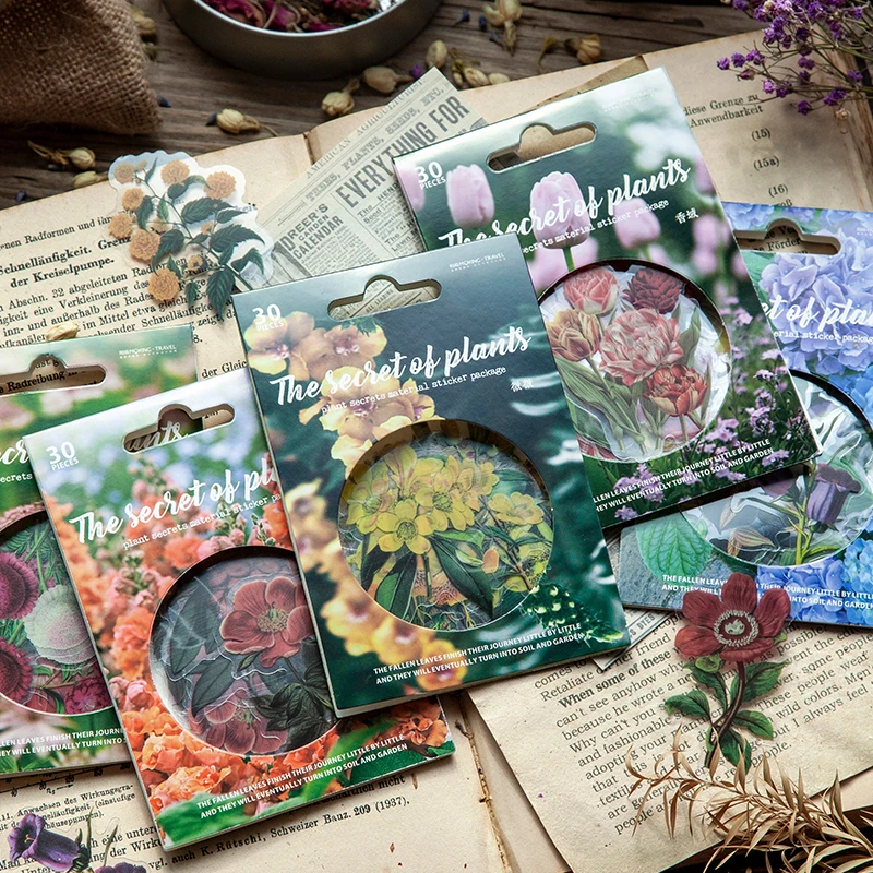 Creative retro plants flowers sticker PET garden plant stickers