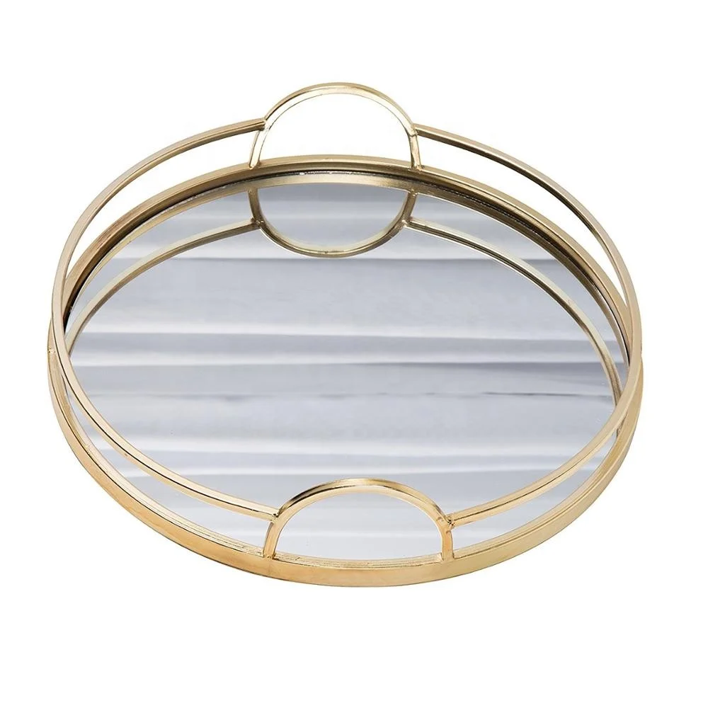Gold Metal Mirror Round Decorative Tray