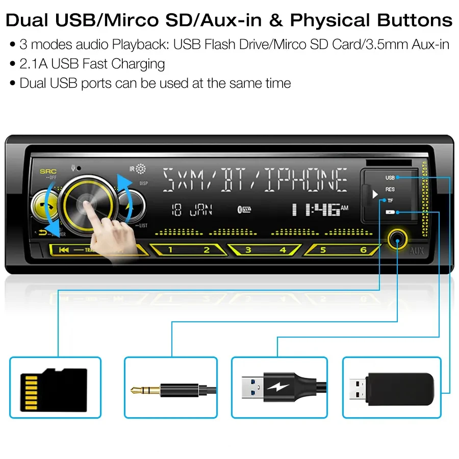 Universal V5.0 Stereo Autoradio Car Radio BT 12V In-dash 1 Din FM Aux in Receiver SD USB MP3 MMC WMA 1 Din Car MP3 Player