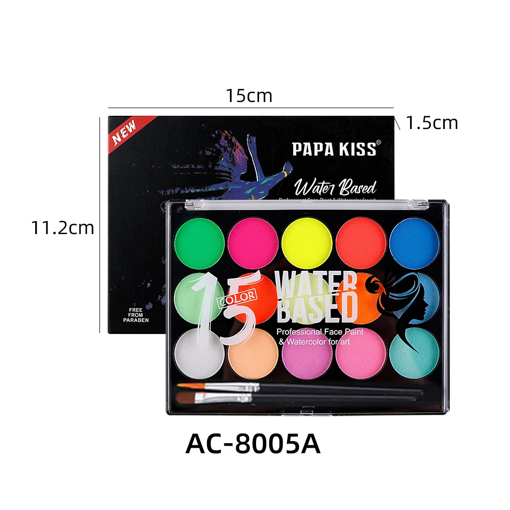 Xin Bowen Water Base Fluorescent Artist Body Paint 15 Colors Face Painting Materials With Paintbrushes and Plastic Tray
