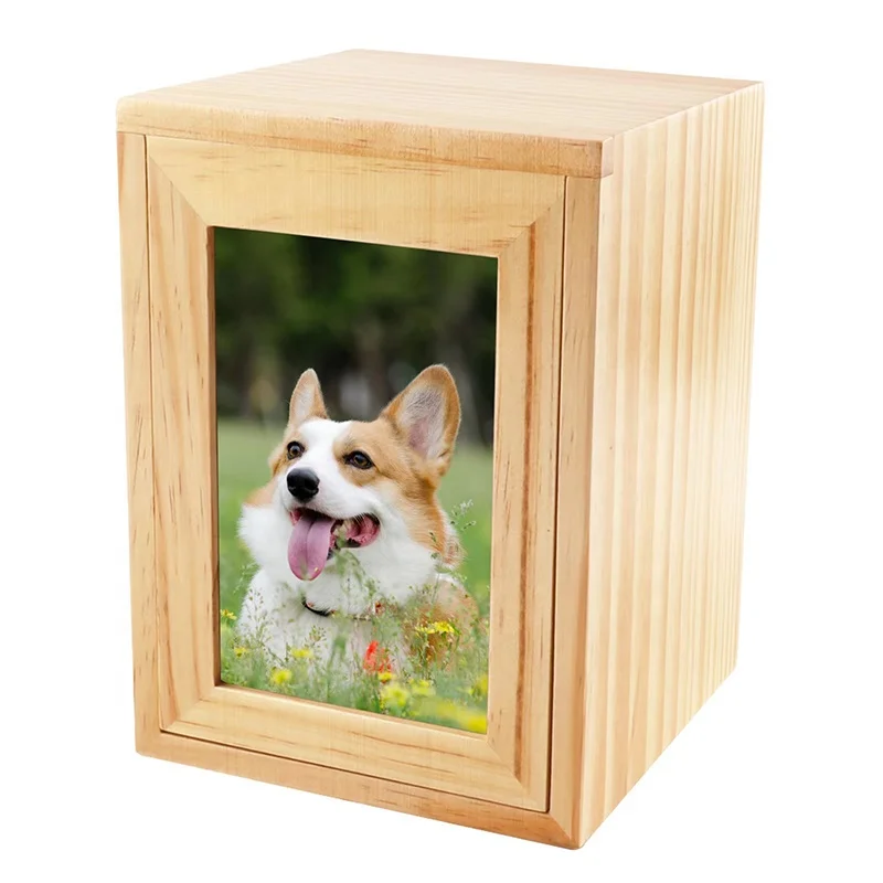 Popular Pine Solid Pet Funeral Dog Cat Cremation Container Ornament Pet Memory Box Wooden Pet Urns Dog Caskets