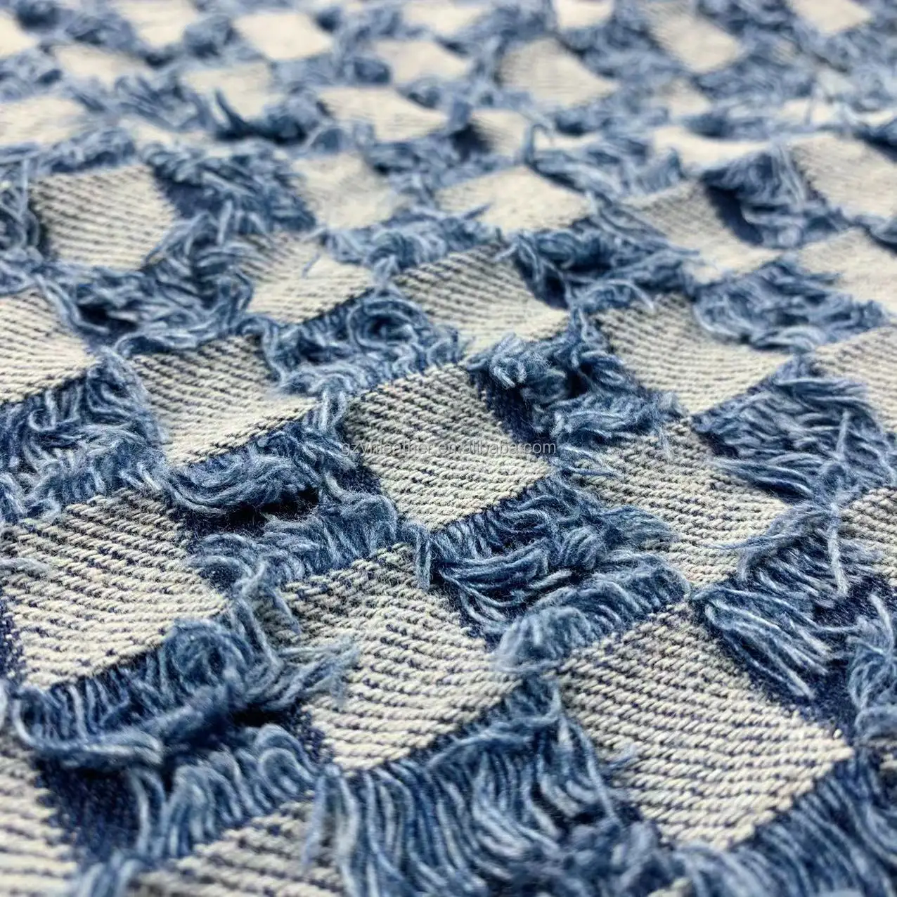 Shirt Bag Fabric Jacquard Chessboard Grid Plain for Jean Dress Denim Square Pattern Blue Tricot Knitted YARN DYED Roll Packing