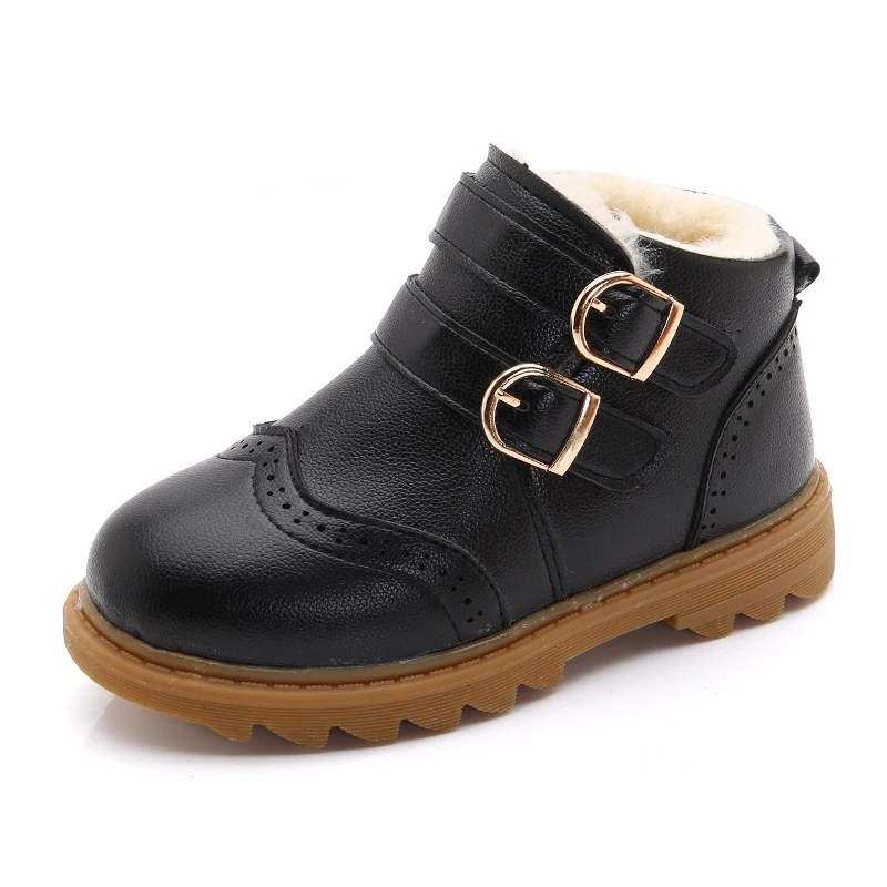 
real fur baby genuine leather footwear furry black flat soft snow waterproof winter shoes kids girls ankle martin boots 