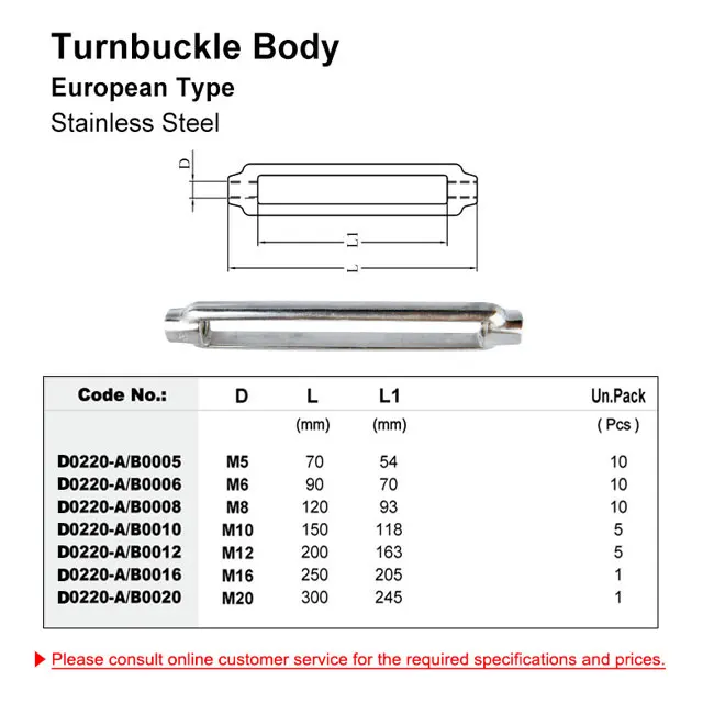 stainless steel turnbuckle body european type