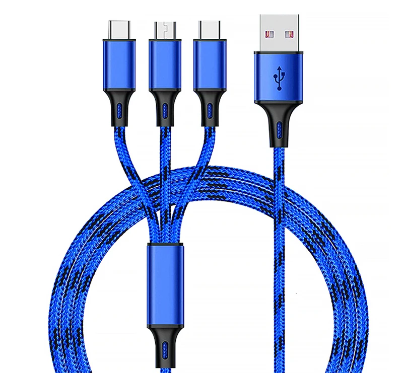 2.8A 3 in 1 multi charging Fast Charger Cable Phone Usb Cable For type c micro charging nylon braided fast Cable