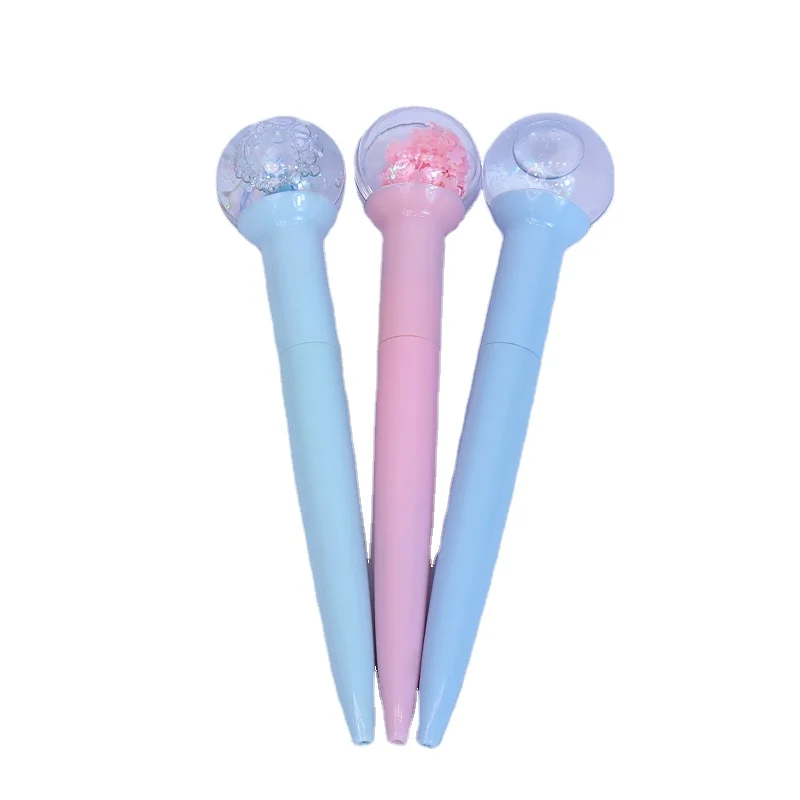 Factory Custom 3D Floating Plastic Pellet Liquid Ball Pen Crystal Ballpoint Pens With Led Light
