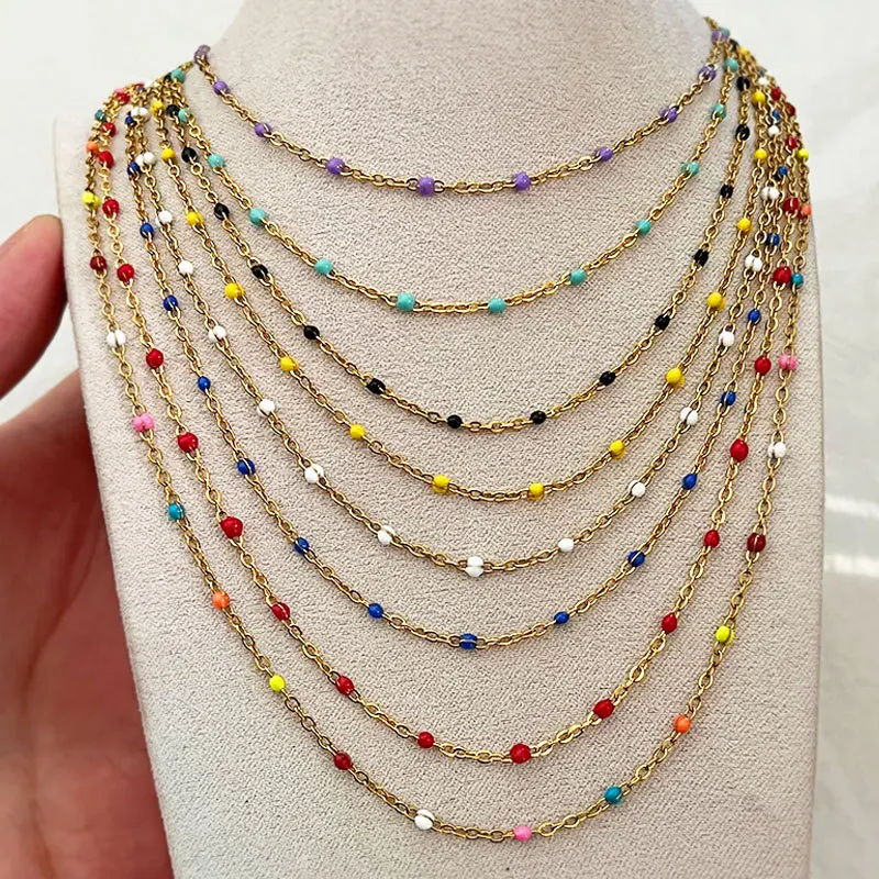 Women Gifts Dainty Gold Choker Necklace Colorful Enamel Beaded Choker Necklace Golden Plated Chain Choker Necklaces