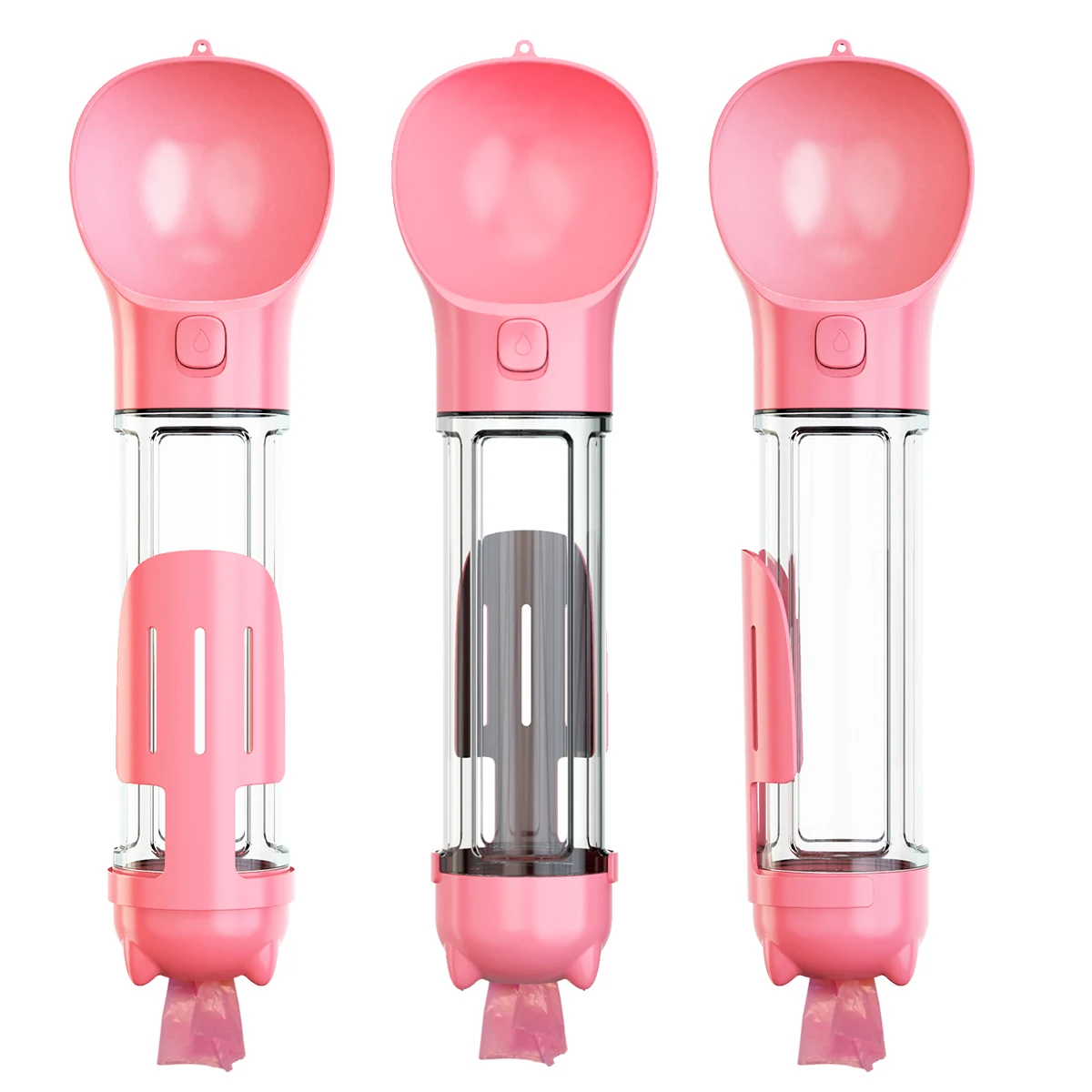 Best Sell Outdoor New Design 4 In 1 Dog Travel Portable Plastic Pet Drink Water Bottle Feeder Dispenser With Poop Bags