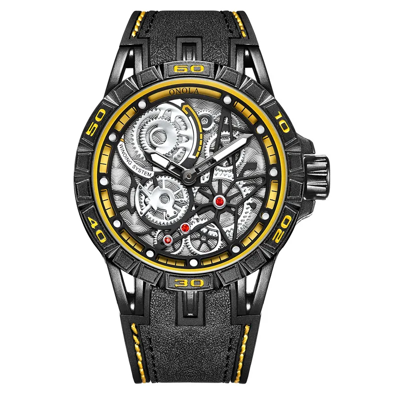 Onola 3807 Mens Skeleton Watch Quartz Analog Watches 2020 New Arrival Male Visibla 3ATM Waterproof Sport Watches Dropshipping