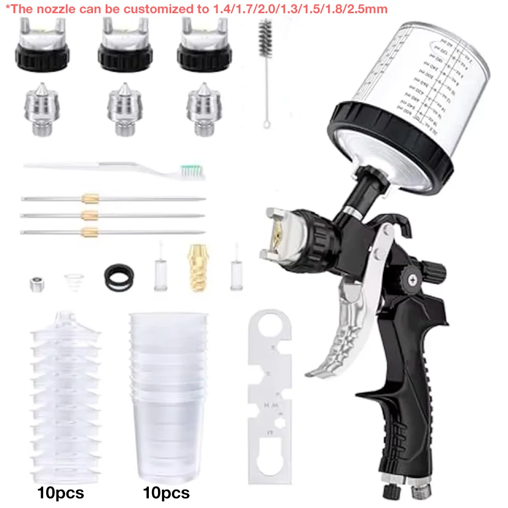 Upgrade 600ML Black Mini Pneumatic Paint Spray Gun Kit Gravity Type 3 Nozzles OEM Customizable Accessories Car Painting.