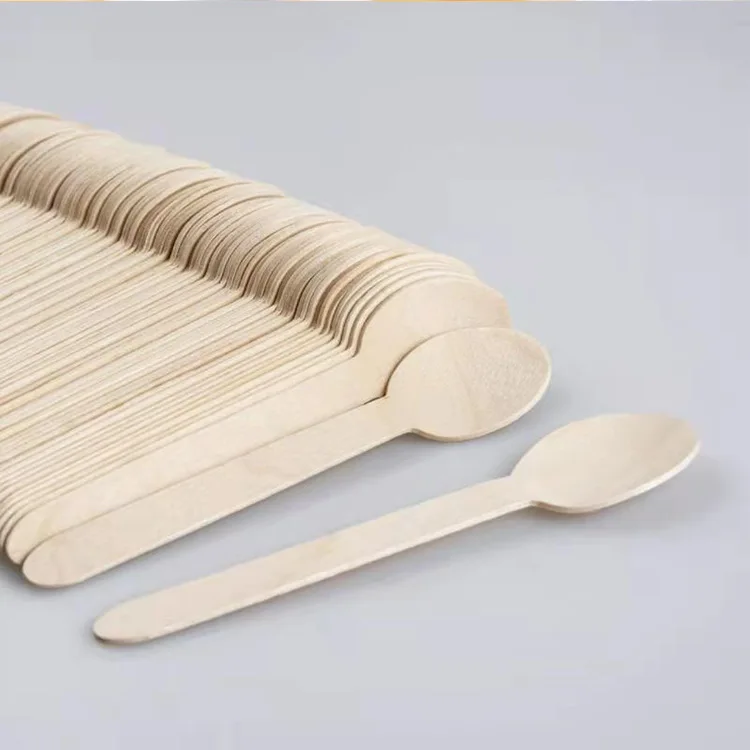 disposable biodegradable customized logo 140mm 160mm wooden cutlery wooden spoon