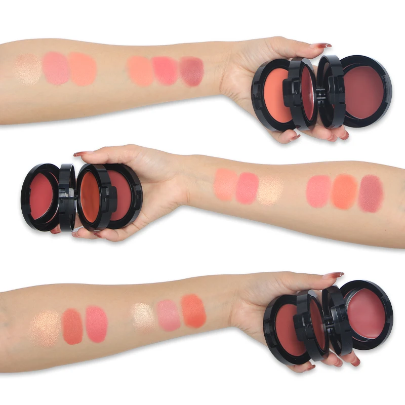 3 In 1 Cream Blush Vegan Makeup Palette with Blush on Printed Logo Long Lasting Cream Blush Palette Private Label