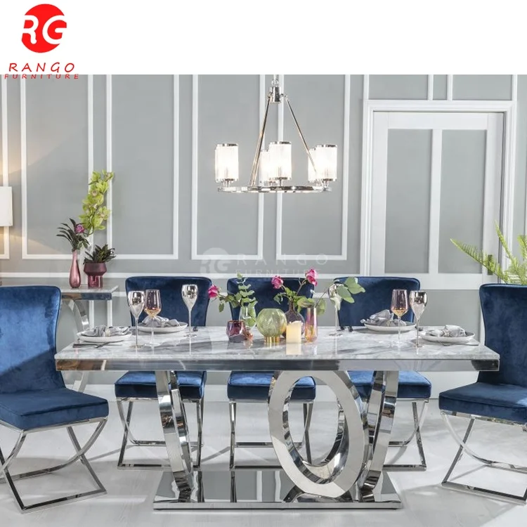 Luxury silver glass dining table dining table room furniture restaurant table dining room sets with 6 chairs