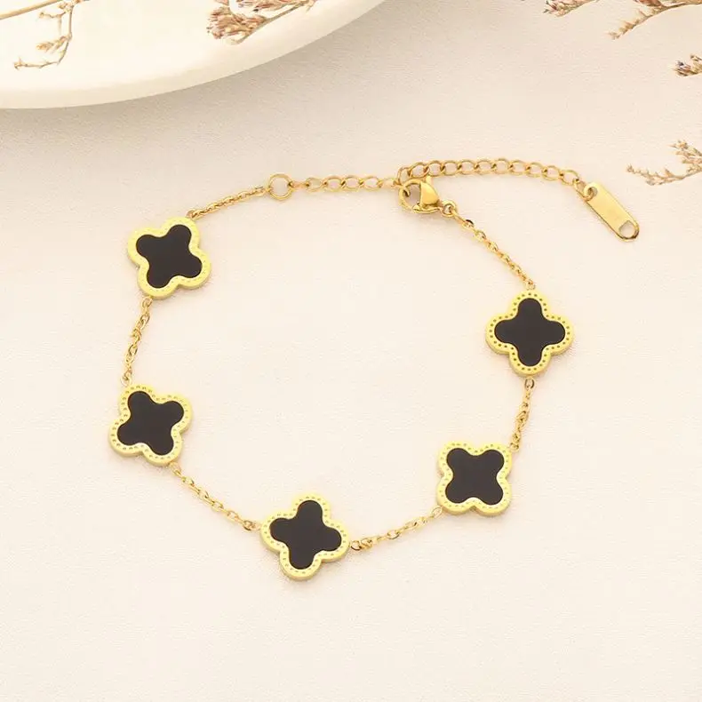 Amazon Hot Sale 18k Gold PVD Plated  Stainless Steel Four Leaf clover Bracelet  Jewelry