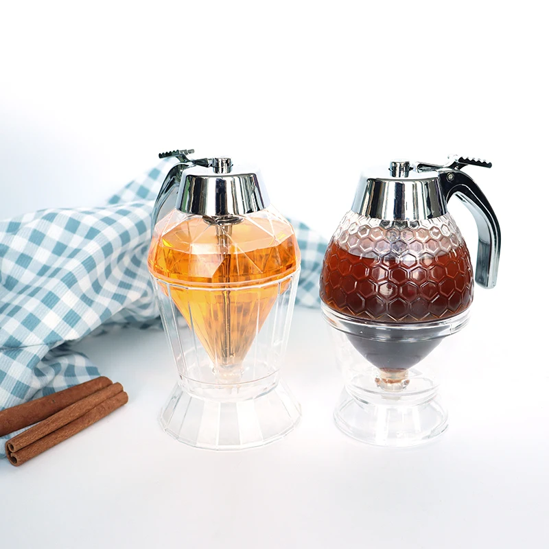 Factory 200ml Honey Dispenser No Drip Maple Syrup Dispenser Bee Drip Storage Pot Jar with Stand Multi Function Honey Dispenser