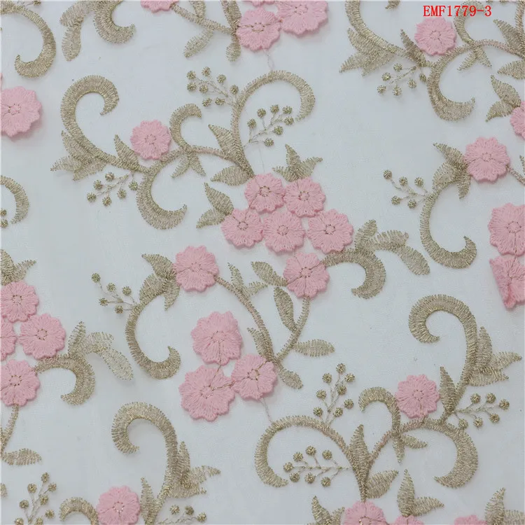 handmade fabric flowers lace fabric embroidery elegant 3d Floral Embroidered french tulle lace fabric for party evening dress