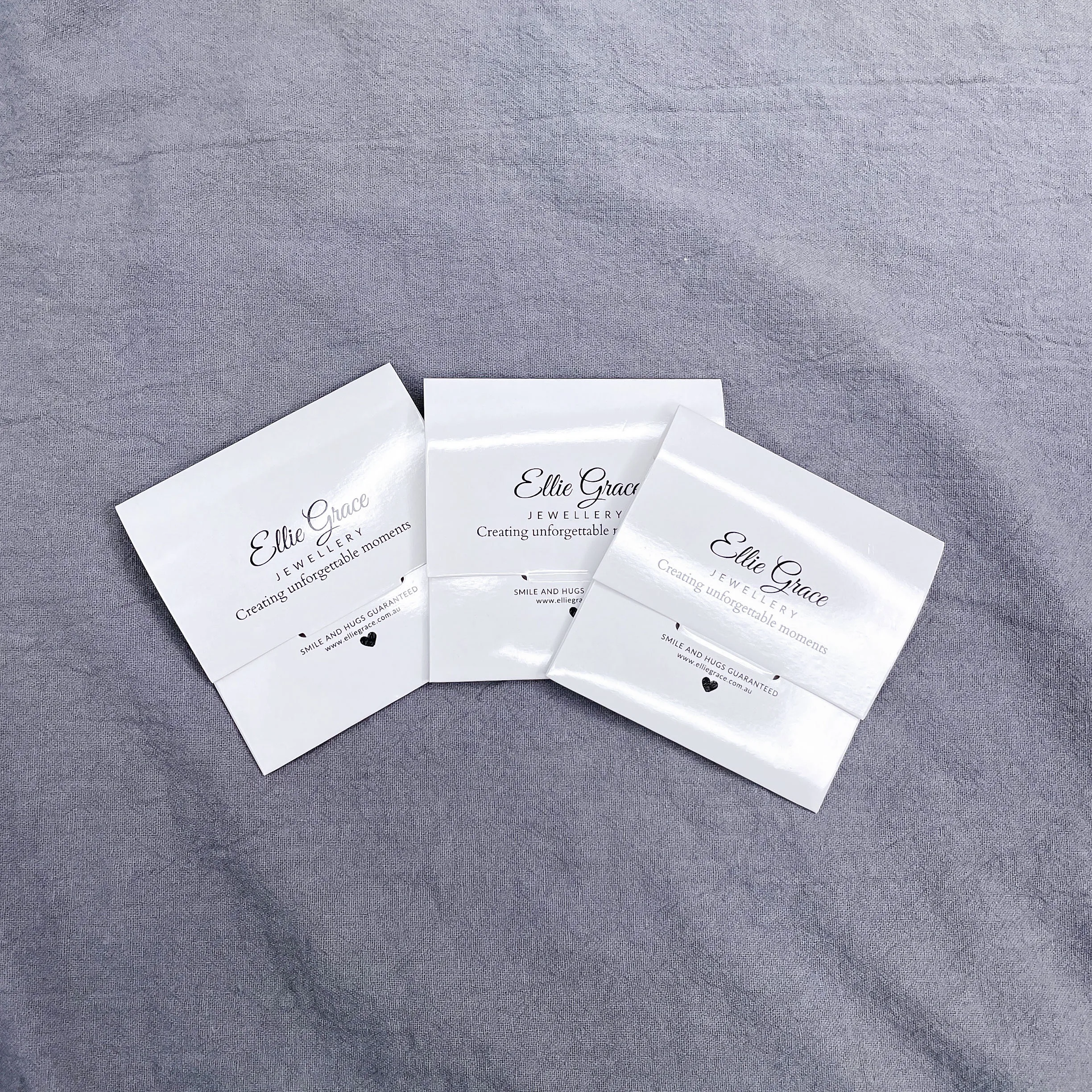 Custom logo glossy jewelry envelope packaging care instruction cards necklace package pouch cards for small business