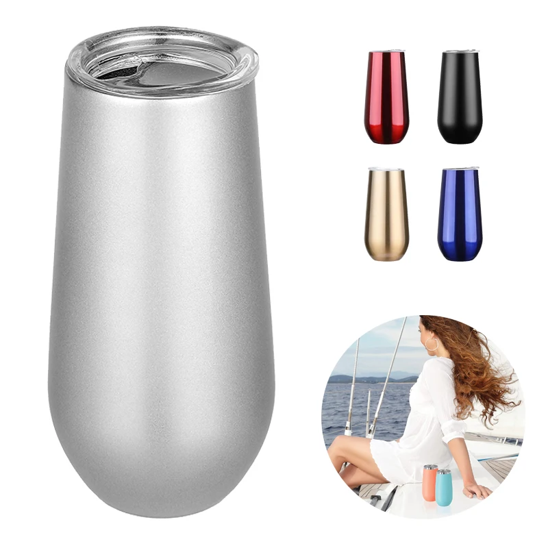 Coffee Tumbler Mug 6oz 18/8 Stainless Steel Insulated Thermos Champagne Flutes Wine Glasses with Lid and Straw for Party