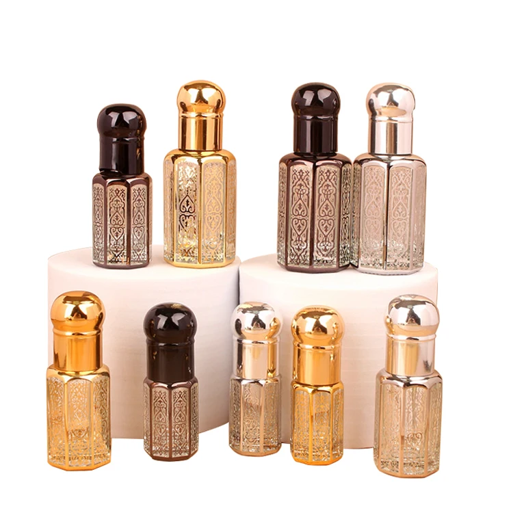 Glass Aroma Essence Oil Bottles Fancy Design 6ml 12ml Mini Small Refillable Glass Perfume Roller Glass Serum Oud Attar Bottle