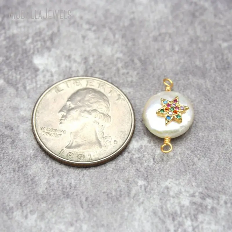 PC27232 Wholesale Jewelry Findings Pendant Connector Copper Gold Plated Freshwater Pearls Star Of David Round Shape Connector
