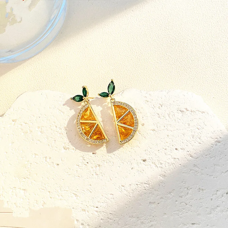 Hot Sale Fashion 925 Silver Needle Yellow Zircon Pave Fruit Lemon Stud Earrings For Summer