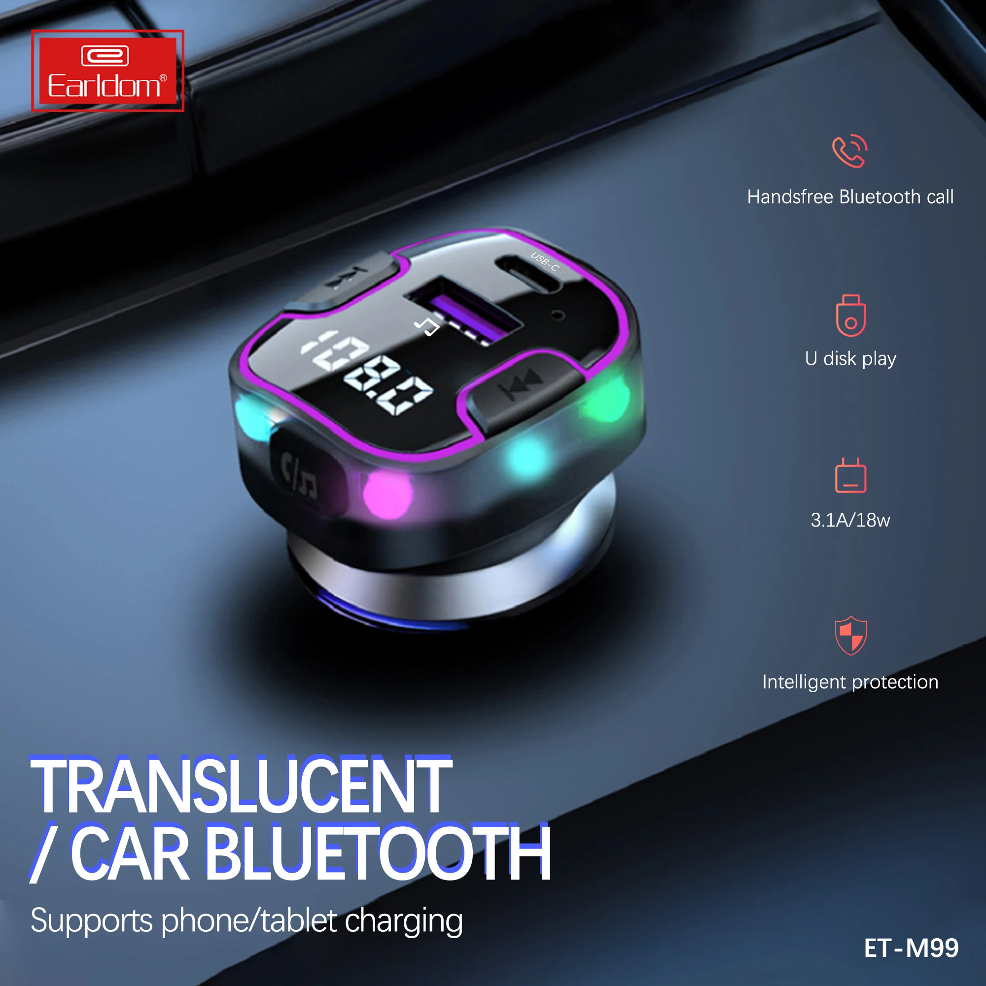 Earldom Car Blue-tooth 5.0 MP3 Player Transmitter Car Phone Charger Blue-tooths Car Kit