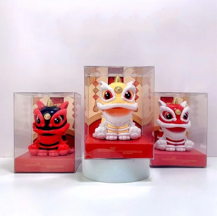 7.3*7.8*9.5CM Solar Nodding Head Lion Dance Handmade Cat Solar Power  Plastic Dance Lion for Coffee Shop Car Decor