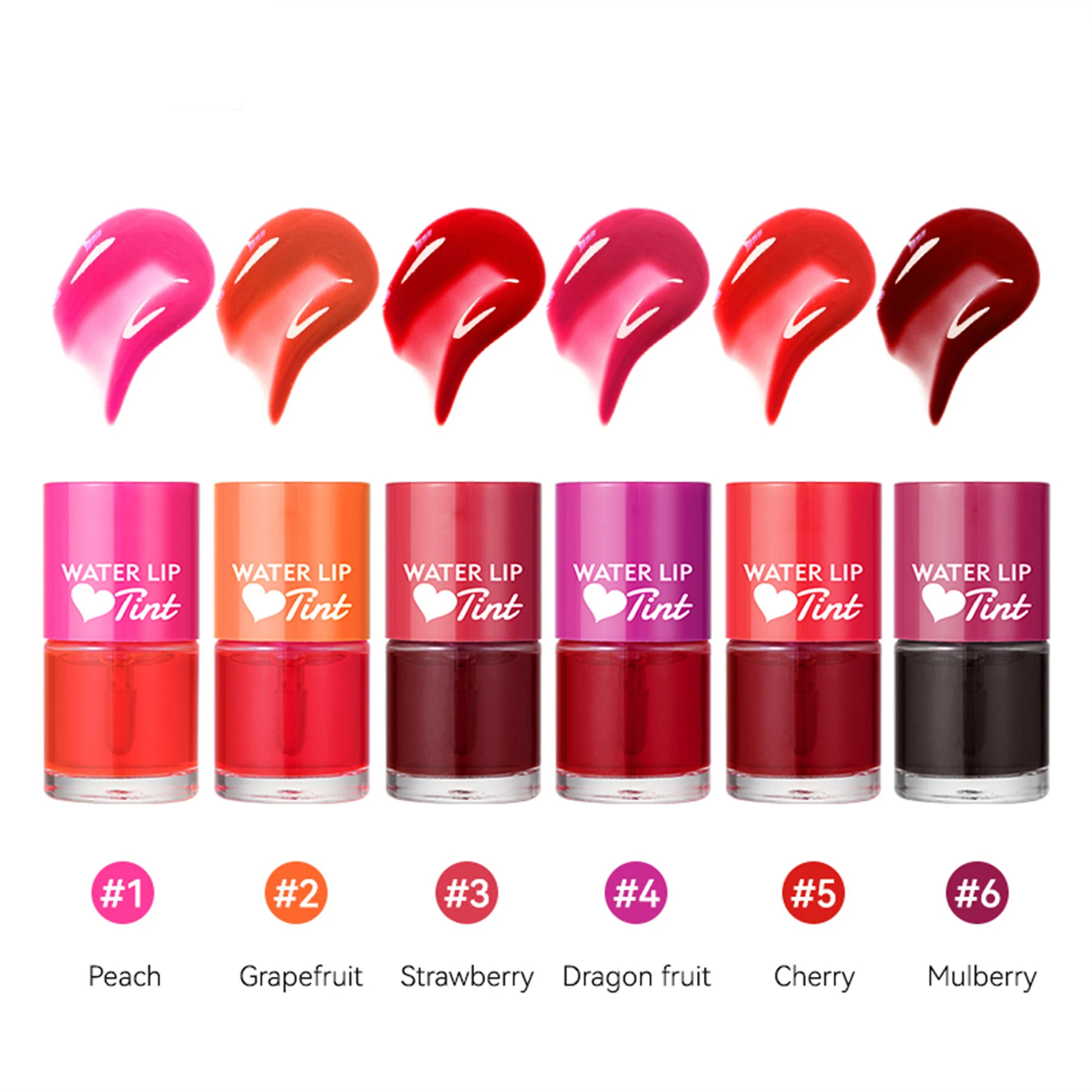 6 Fruit Flavors Highly Pigment Color Water Lip Tint Hydrating Lip and Cheek Stain Non-sticky Lip Stain Natural Looking