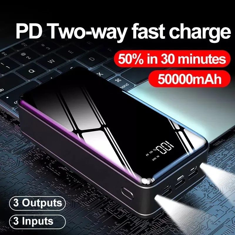  50000mAh 60000mAh Powerbank с фонариком портативное зарядное устройство Внешняя батарея Power bank для мобильного