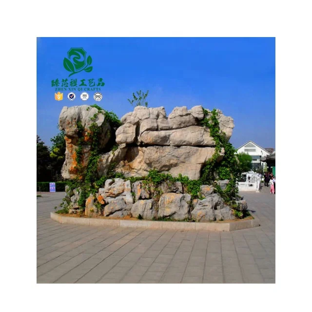 Zhen xin qi crafts  Landscaping Decoration for Garden artificial fiberglass garden rock water fountain