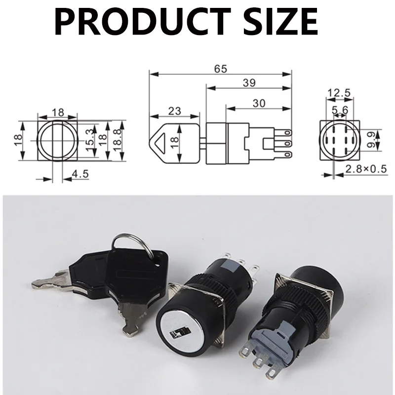 High Quality 16MM Key Switch 1NO1NC 2NO2NC Safety 2 / 3 Position Electronic Key Lock Switch