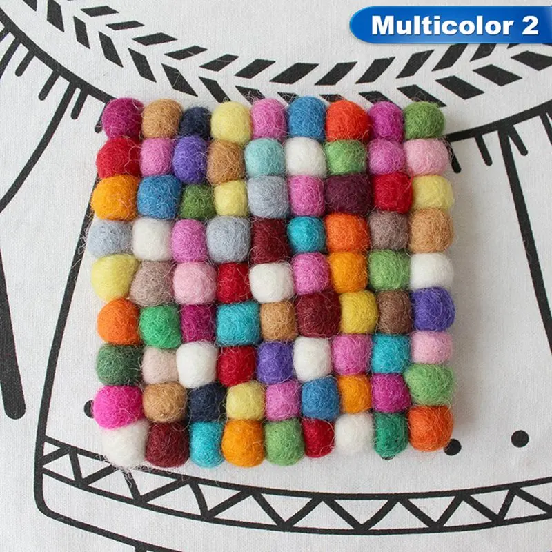 2022  XM 10*10cm Cup Round square Coaster Handmade Heat Resistant Mat Trivet Table Wool Felt Ball Coasters