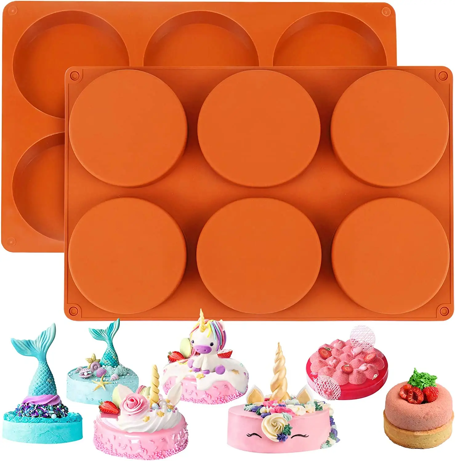 Silicone Molds for Baking 6 Cavity Large Round Mold Muffins Pan Resin Coaster Mold Nonstick for Chocolate Cake Pie