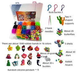 Hot Sales 1800+ pcs Rubber Bands Bracelet Kit 24  Colors Loom Bands Clips Beads Diy Set for kids