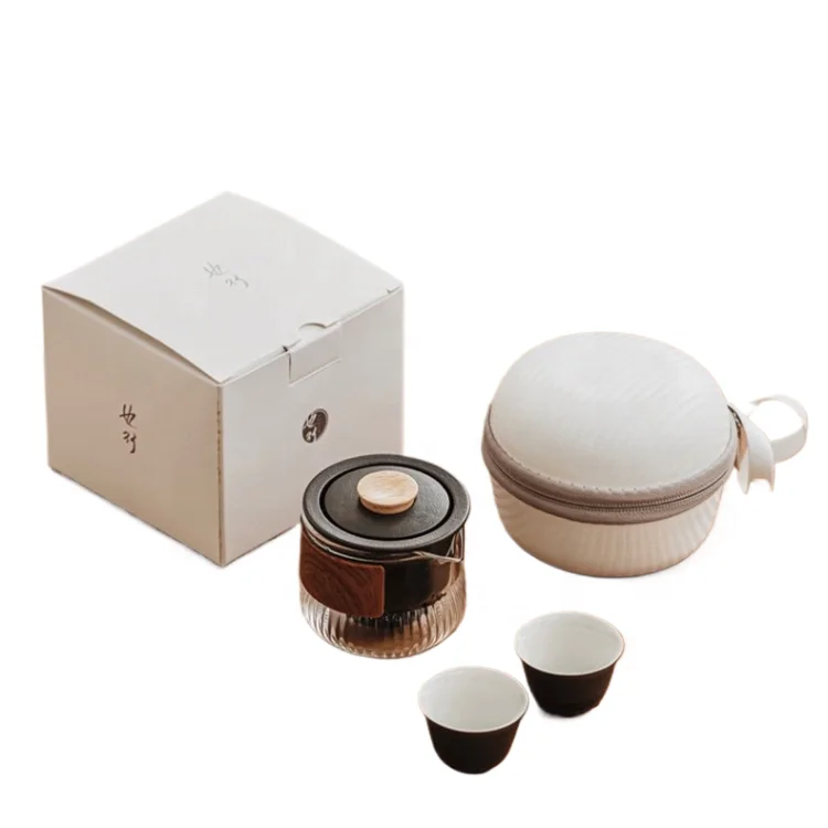 OEM handle white round zipper Carbon fiber eva Travel tea set portable box Bag for Remy Martin cognac brand promotion